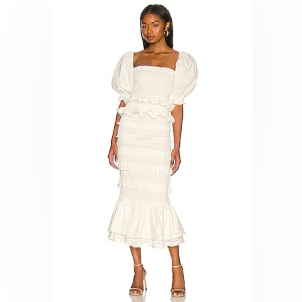 V. CHAPMAN Leilani and lines set 2 piece linen skirt and off shoulder  top